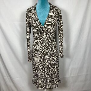 Y2K Vintage ABS by Allen Schwartz Zebra Print Midi Wrap Dress - Small